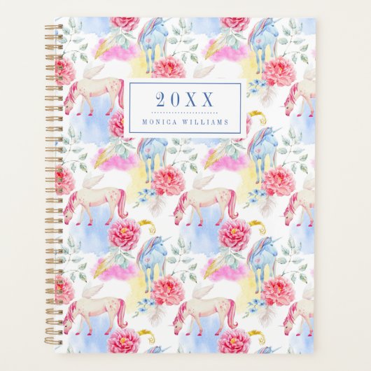 名前/年の追加 |水彩ユニコーン&ペガサス プランナー手帳 (正面)