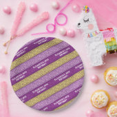 名前&年齢バースデーパーティーケルトストライプク紫 ペーパープレート (パーティー)