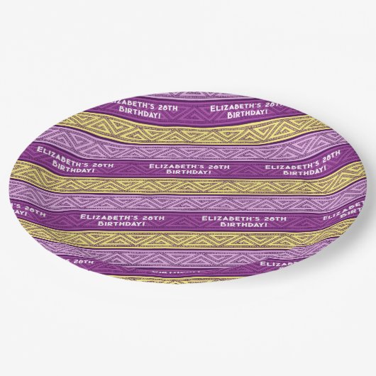 名前&年齢バースデーパーティーケルトストライプク紫 ペーパープレート (アングル)