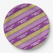 名前&年齢バースデーパーティーケルトストライプク紫 ペーパープレート (正面)