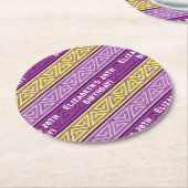名前&年齢バースデーパーティーケルトストライプク紫 ラウンドペーパーコースター (アングル)