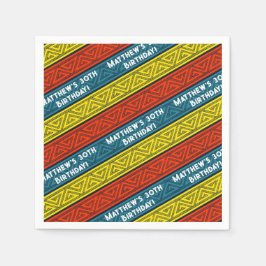 名前&年齢バースデーパーティーケルトストライプティック赤ブルー スタンダードカクテルナプキン