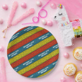 名前&年齢バースデーパーティーケルトストライプティック赤ブルー ペーパープレート (パーティー)