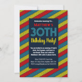 名前&年齢バースデーパーティーケルトストライプティック赤ブルー 招待状 (正面)