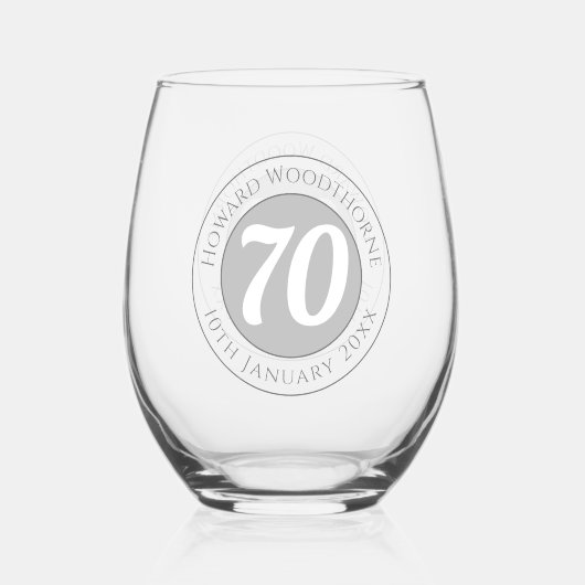 名前、年齢、誕生日を持つ誕生祝い ステムなしワイングラス (正面)