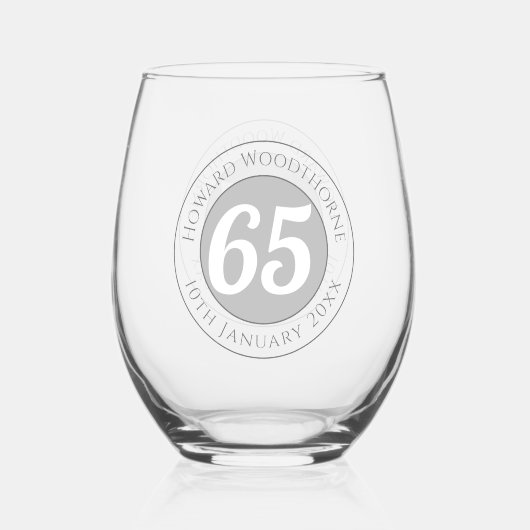 名前、年齢、誕生日を持つ誕生祝い ステムなしワイングラス (正面)