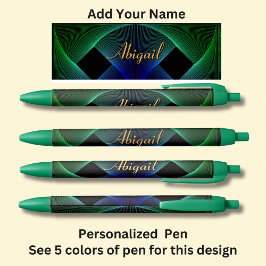 名前 幾何学的な 緑 青 渦巻き 黒ボールペン