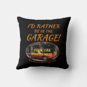 名前、彼の車の写真、文字、むしろガレージにいる クッション (裏面)