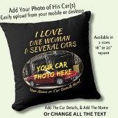 名前、彼の車の写真、文字、私は女性と車を愛する クッション