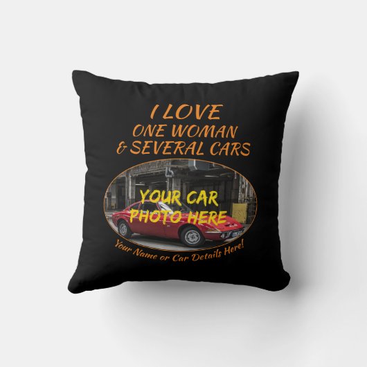 名前、彼の車の写真、文字、私は女性と車を愛する クッション (裏面)