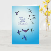 名前、悔やみや弔慰カード、鳥飛んでいるを追加 カード (黄色い花)