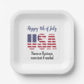 名前，愛国的USAステンシル7月4日広場パーティー ペーパープレート (正面)