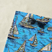 名前、抽象芸術セーリングボートを青い海に追加 ビーチタオル (インサイチュ)