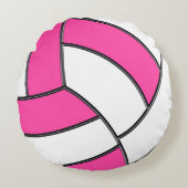 名前、数のピンクおよび白いバレーボールの枕 ラウンドクッション (正面)