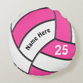 名前、数のピンクおよび白いバレーボールの枕 ラウンドクッション