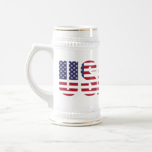 名前、文字オンUSA 22ozホワイト金ゴールドスタインマグ ビールジョッキ