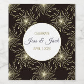 名前/日付をパーソナライズ黒および金ゴールドスパイラル日 ワインラベル (シングルラベル)