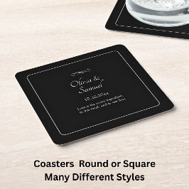 名前 日付 メッセージ ブラック ホワイト インフィニティ スクロール, スクエアペーパーコースター