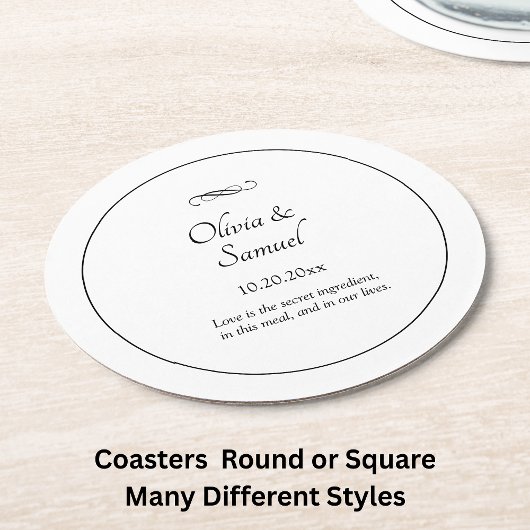 名前 日付 メッセージ ブラック ホワイト インフィニティ スクロール, ラウンドペーパーコースター