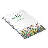 名前、明るい水色のワイルドフラワー縁ど ノートブック (右側)