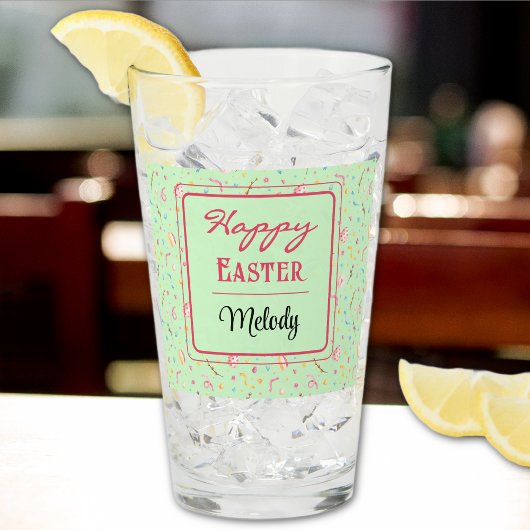 名前、春グリーンハッピーイースターピントガラス タンブラーグラス