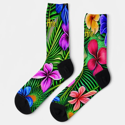 名前、様式化された熱帯の花と葉を追加 ソックス (左)