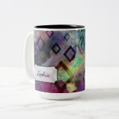 名前、水カラフル色抽象芸術を追加(ダイヤモンド付き) ツートーンマグカップ (正面左)