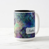 名前、水カラフル色抽象芸術を追加（ダイヤモンド付き） ツートーンマグカップ (正面右)