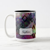 名前、水カラフル色抽象芸術を追加(ダイヤモンド付き) ツートーンマグカップ (左)