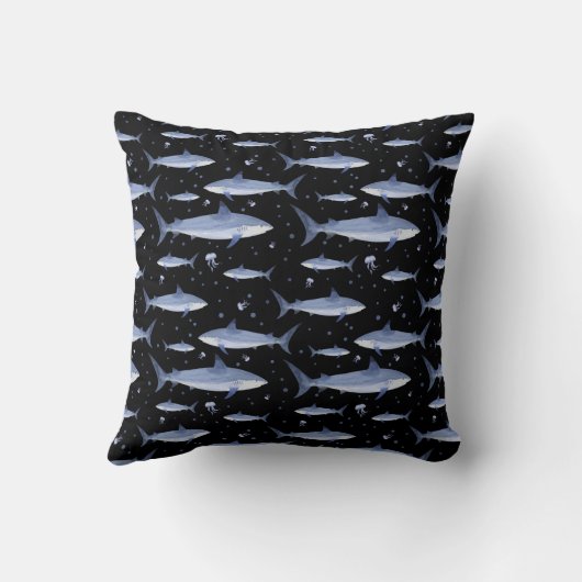 名前+水彩モノグラムシャーククラゲ模様 クッション (裏面)