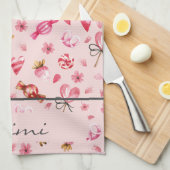 名前、水色バレンタイン飴のパターン キッチンタオル (四つ折り)