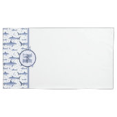 名前+水色モノグラムシャーク |青と白 枕カバー (正面左)