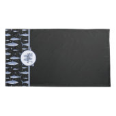 名前+水色モノグラムシャーク |黒と青 枕カバー (裏面-左)