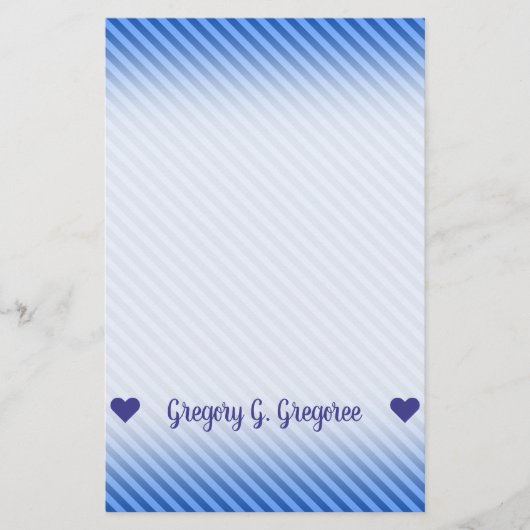 名前;濃い青と淡い青のストライプパターン 便箋 (正面)