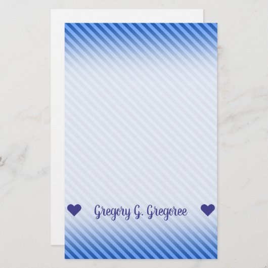 名前;濃い青と淡い青のストライプパターン 便箋 (正面/裏面)
