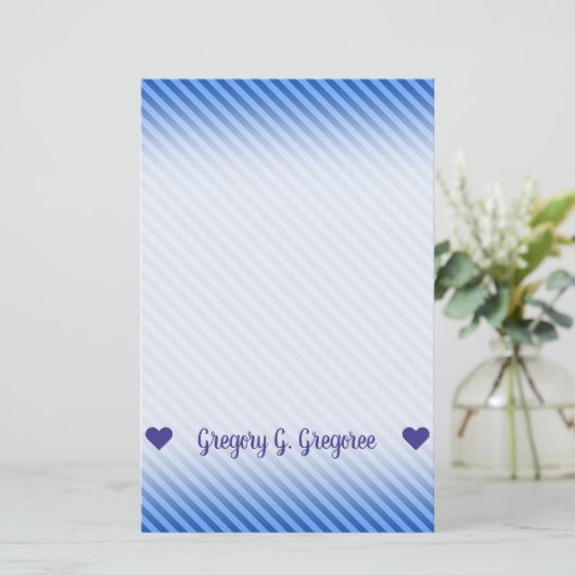名前;濃い青と淡い青のストライプパターン 便箋 (スタンド正面)
