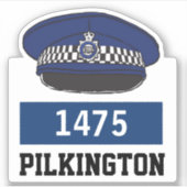 名前&番号ステッカー付き警察フラットキャップ シール (正面)