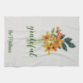 名前、秋の紙、花をクイル、感謝、 キッチンタオル (横)