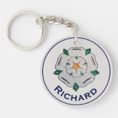 名前、紙クイルヨークシャーホワイトローズ キーホルダー (正面)