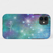 名前、紫とティール（緑がかった色）、照明と輝きをパーソナライズ Case-Mate iPhoneケース (裏面(横))