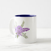 名前+紫ラベンダー水彩フローラフラワー ツートーンマグカップ (正面左)