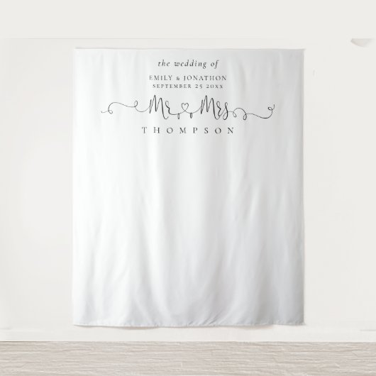 名前 結婚式 ハート 手書き風 フォト 背景 タペストリー (正面)