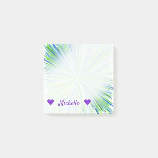 名前 + 緑およびブルーライン破烈パターンの陰 ポストイット (正面)