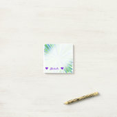 名前 + 緑およびブルーライン破烈パターンの陰 ポストイット (デスク上)