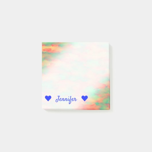 名前 + 緑、赤い水彩画そっくりの抽象的なパターン ポストイット (正面)