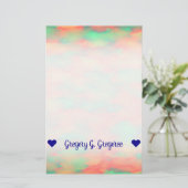 名前；緑、赤の水色のような抽象芸術パターン 便箋 (スタンド正面)