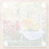 名前、美しい秋のワイルドフラワーヴィンテージプリント ガラスコースター (裏面)