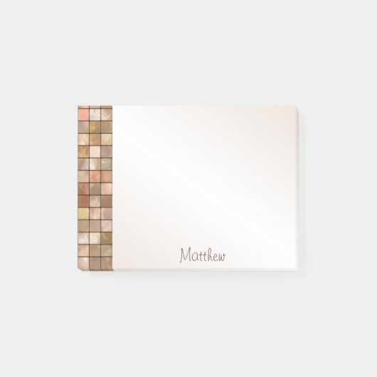 名前 – 色付き茶の装飾タイルパターン ポストイット (正面)