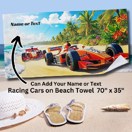 名前、赤いレーシングカー2台の砂 ビーチタオル