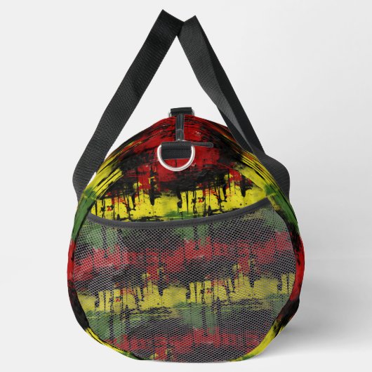 名前、赤い黄色の緑の黒い滴り絵を描を追加 ダッフルバッグ (右)